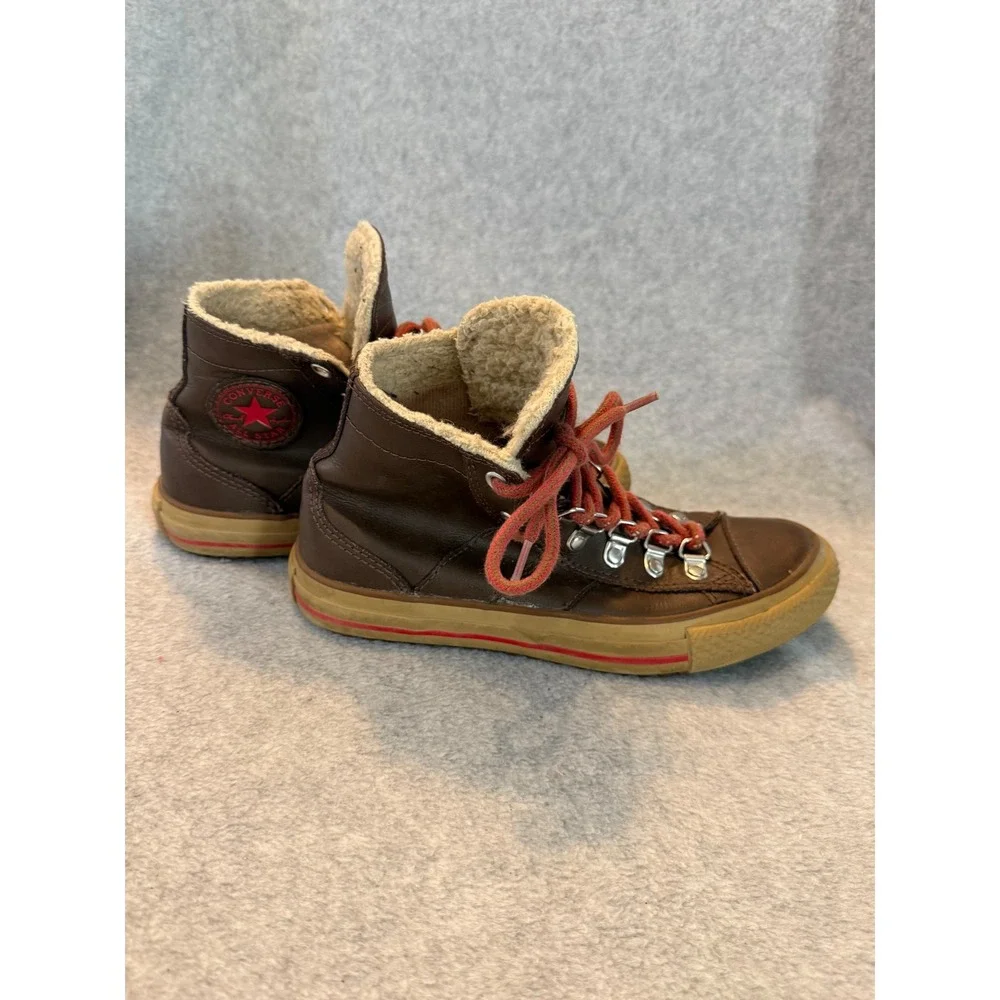 Converse Chuck Taylor All Star Hiker Boots Brown Leather Fleece Lined Junior 3